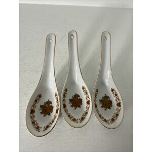 Set of 3 TATUNG red & Gold Porcelain noodle spoons Made in Taiwan See Desc